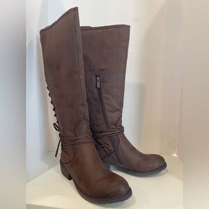 VERY VOLATILE Brown Marcelina Lace‎ Up Knee High Riding Boots Women’s Size 6.5